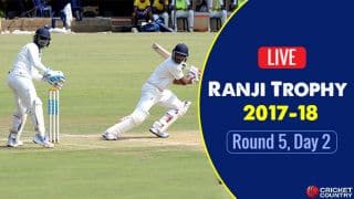 Live Cricket Score, Ranji Trophy 2017-18, Round 5, Day 2